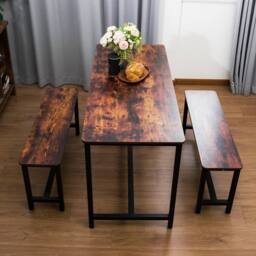 Abrihome Dining Table & Bench Set, 4-Person Dinette for Dining Room in Brown - Size: 4 Person - thumbnail 2