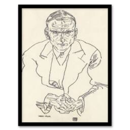 Artery8 Egon Schiele Framed Wall Art Print Robert Muller Line Art Portrait in Beige - Size: A4 - thumbnail 1