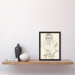 Artery8 Egon Schiele Framed Wall Art Print Robert Muller Line Art Portrait in Beige - Size: A4 - thumbnail 2