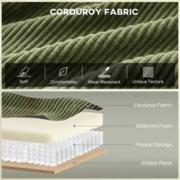 HOMCOM 2 Seater Sofa, Corduroy Sofa w/ Spring Cushions 2 Pillows, Dark Green - thumbnail 4