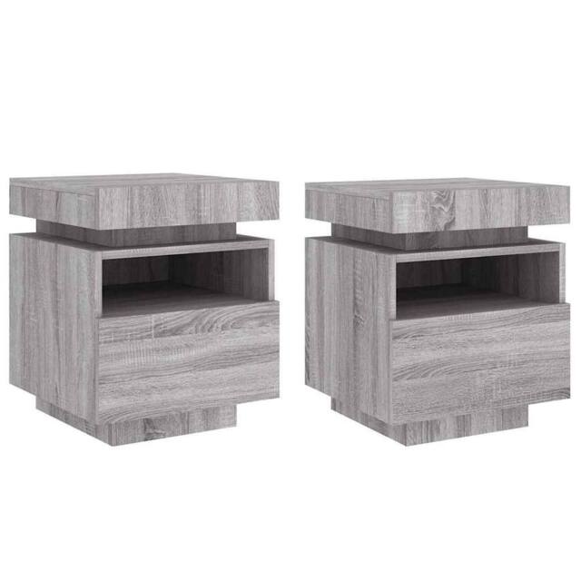 Berkfield Home Bedside Cabinets with LED Lights 2 pcs Grey Sonoma 40x39x48.5 cm - image 1