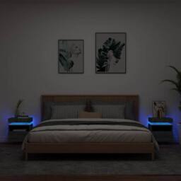 Berkfield Home Bedside Cabinets with LED Lights 2 pcs Grey Sonoma 40x39x48.5 cm - thumbnail 2