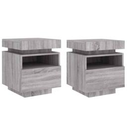 Berkfield Home Bedside Cabinets with LED Lights 2 pcs Grey Sonoma 40x39x48.5 cm - thumbnail 1