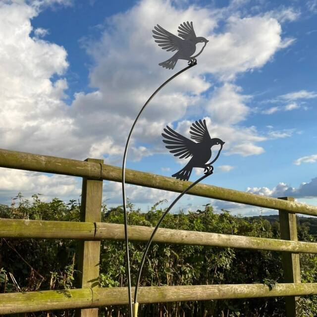 Poppyforge Flying Birds Garden Art - Bare Metal/Ready to Rust - W37 x H133 cm in Black - image 1
