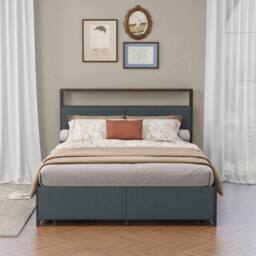 FLAVORA King Size Metal Bed Frame with Headboard in Grey - Size: Cot - thumbnail 3