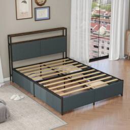 FLAVORA King Size Metal Bed Frame with Headboard in Grey - Size: Cot - thumbnail 4