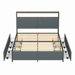 FLAVORA King Size Metal Bed Frame with Headboard in Grey - Size: Cot - thumbnail 1