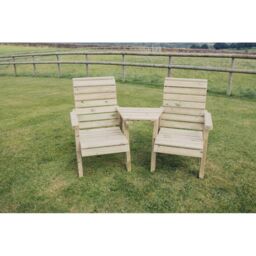 Churnet Valley Garden Furniture Ltd Clover Love Seat w/Tray - Min Assembly Required - Set of Cushions Incl in Brown - thumbnail 2