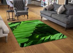 Benjamin Tate Design Natural Dark Green Leaves, Long Slender Green Leaves Designer Rug - Size: Large - thumbnail 2
