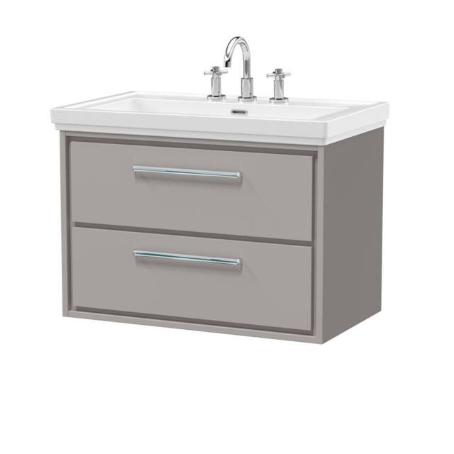 Balterley Bathroom Wall Hung 2-Drawer Vanity Unit, Fireclay Basin, Grey, 800mm in Grey - image 1