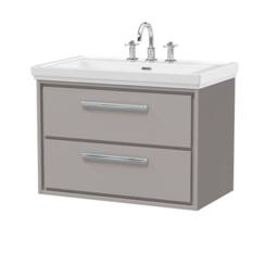 Balterley Bathroom Wall Hung 2-Drawer Vanity Unit, Fireclay Basin, Grey, 800mm in Grey