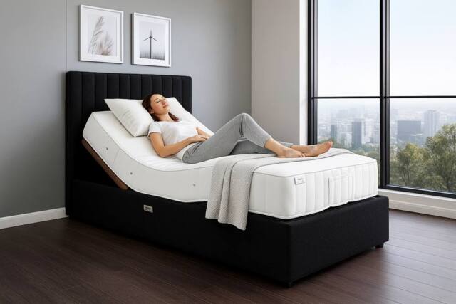 PARADISE BEDS LTD Relief Rise Electric Adjustable Bed Set With Mattress & Headboard in Black - Size: Small Double - image 1