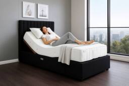 PARADISE BEDS LTD Relief Rise Electric Adjustable Bed Set With Mattress & Headboard in Black - Size: Small Double - thumbnail 1