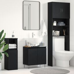 Berkfield Home Bathroom Sink Cabinet Black Oak 58x33x60 cm Engineered Wood - Size: 58 x 33 x 60 cm