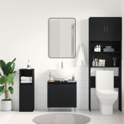 Berkfield Home Bathroom Sink Cabinet Black Oak 58x33x60 cm Engineered Wood - Size: 58 x 33 x 60 cm - thumbnail 4