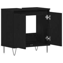 Berkfield Home Bathroom Sink Cabinet Black Oak 58x33x60 cm Engineered Wood - Size: 58 x 33 x 60 cm - thumbnail 5
