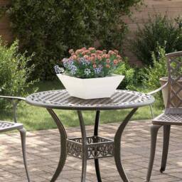 Berkfield Home White Garden Bowl Planter White 35x35x15 cm Steel - Size: 35 x 35 x 15 cm - thumbnail 2