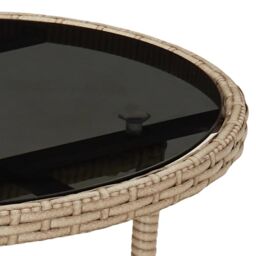 Berkfield Home Garden Table Ã˜60x75 cm Tempered Glass & Poly Rattan Beige - Size: 60x75 cm - thumbnail 5