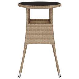 Berkfield Home Garden Table Ã˜60x75 cm Tempered Glass & Poly Rattan Beige - Size: 60x75 cm - thumbnail 4