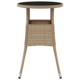 Berkfield Home Garden Table Ã˜60x75 cm Tempered Glass & Poly Rattan Beige - Size: 60x75 cm - thumbnail 3