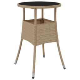 Berkfield Home Garden Table Ã˜60x75 cm Tempered Glass & Poly Rattan Beige - Size: 60x75 cm - thumbnail 2