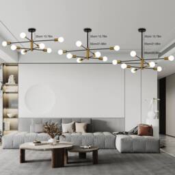 NIVOR 8 Light Sputnik Chandelier, Adjustable Black Gold Modern Pendant Light - thumbnail 4