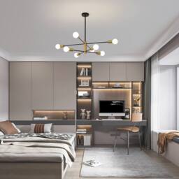 NIVOR 8 Light Sputnik Chandelier, Adjustable Black Gold Modern Pendant Light - thumbnail 6