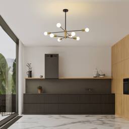 NIVOR 8 Light Sputnik Chandelier, Adjustable Black Gold Modern Pendant Light - thumbnail 5