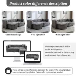 FENCHILIN L-Shaped Corner Sofa with Movable Storage Ottoman Sectional Couch in Grey - thumbnail 5