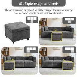 FENCHILIN L-Shaped Corner Sofa with Movable Storage Ottoman Sectional Couch in Grey - thumbnail 4