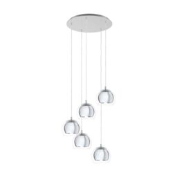 Loops Pendant Ceiling Light Colour Galvanised Chrome Shade Clear Glass Bulb E27 5x28W - thumbnail 1