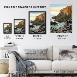 Artery8 The Giants Causeway Artwork Ireland Coastal Cliffs Volcanic Formation Irish Sea Unframed Wall Art Print Poster Home Decor Premium - thumbnail 3