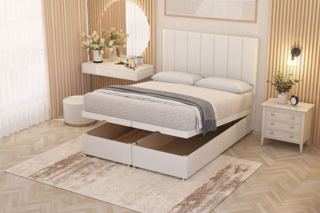 Somnior Austin Plush Velvet End Opening Ottoman Bed Set with Midnight Mattress in White - Size: Small Double - image 1