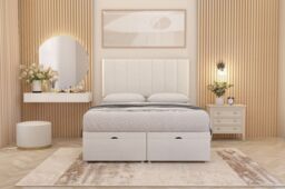 Somnior Austin Plush Velvet End Opening Ottoman Bed Set with Midnight Mattress in White - Size: Small Double - thumbnail 4