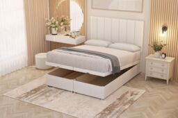 Somnior Austin Plush Velvet End Opening Ottoman Bed Set with Midnight Mattress in White - Size: Small Double - thumbnail 1