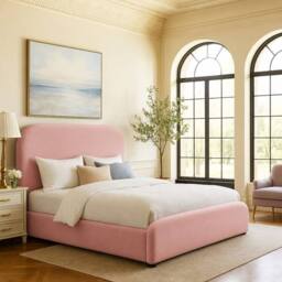 PARADISE BEDS LTD Luxury Upholstered Bed Frame with Curved Headboard in Pink - Size: Double