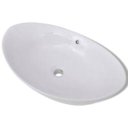 Berkfield Home Luxury Ceramic Basin Oval with Overflow 59 x 38, 5 cm in White - thumbnail 3