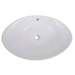 Berkfield Home Luxury Ceramic Basin Oval with Overflow 59 x 38, 5 cm in White - thumbnail 4