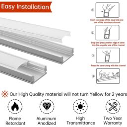 VOGREX 6X U-shape 1 Meter Aluminium Channel For LED Strip Light Cover PVC Profile 5050 in White - thumbnail 7
