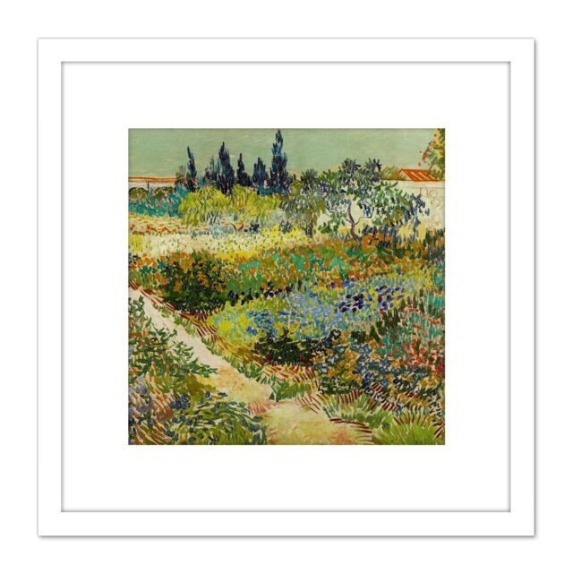 Artery8 Vincent Van Gogh Garden At Arles 8X8 Inch Square Wooden Framed Wall Art Print Picture with Mount in White - image 1