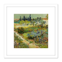 Artery8 Vincent Van Gogh Garden At Arles 8X8 Inch Square Wooden Framed Wall Art Print Picture with Mount in White - thumbnail 1