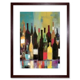 "Artery8 Wall Art Print Rose White & Red Glass Wine Bottles on Shelf Artwork Framed 9X7 Inch in Brown - Size: W7"" x H9""" - thumbnail 1