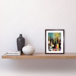 "Artery8 Wall Art Print Rose White & Red Glass Wine Bottles on Shelf Artwork Framed 9X7 Inch in Brown - Size: W7"" x H9""" - thumbnail 2