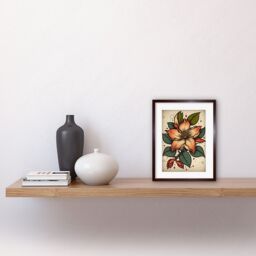 "Artery8 Wall Art Print Red Jasmine Old School USA Tattoo Ink Body Art Rockabilly Americana 50s Artwork Framed 9X7 Inch in Brown - Size: W7"" x H9""" - thumbnail 2