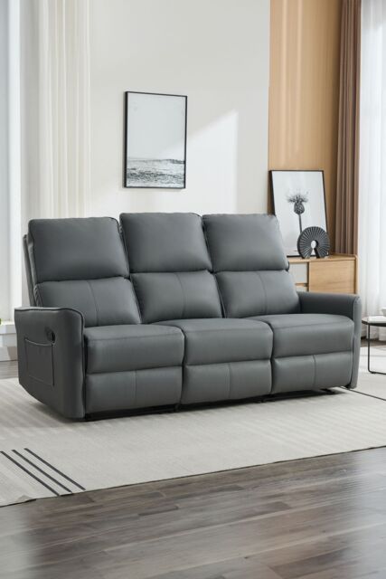 More4Homes Madrid 3 Seater Manual Air Leather Recliner Sofa in Grey - image 1