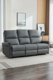 More4Homes Madrid 3 Seater Manual Air Leather Recliner Sofa in Grey - thumbnail 1