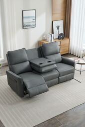 More4Homes Madrid 3 Seater Manual Air Leather Recliner Sofa in Grey - thumbnail 6