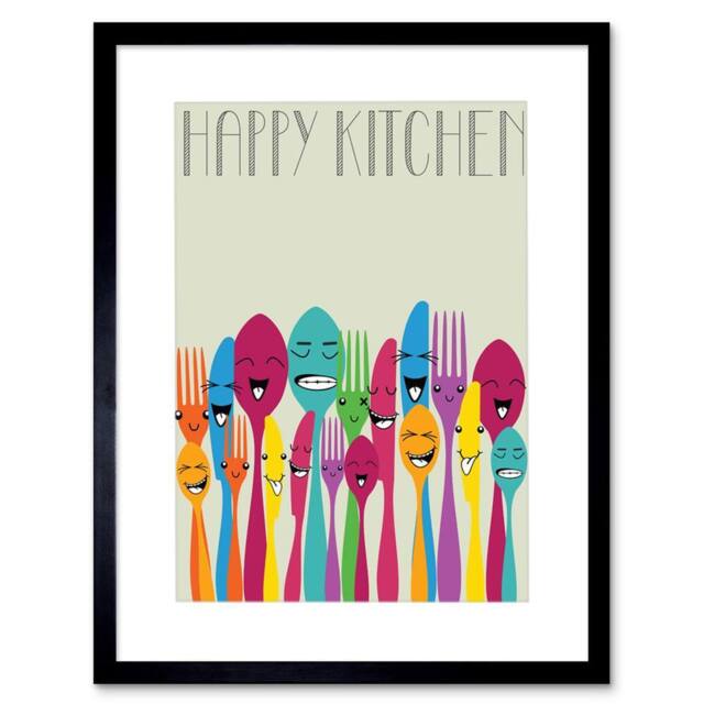 "Artery8 Happy Colourful Cutlery Kitchen Food Photo 12x16"" Framed Art Print - Size: W12"" x H16""" - image 1