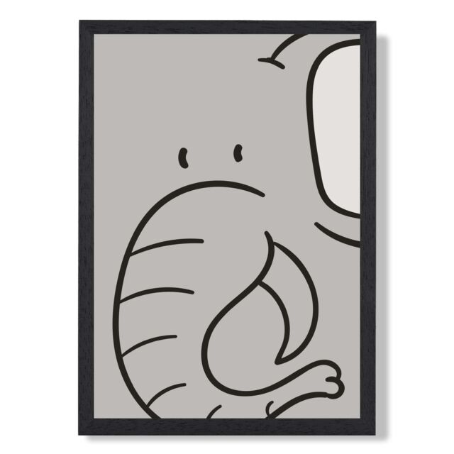 ARTZE Cute Cartoon Style Elephant Framed Print SIZE: A3 with Black Frame in Grey - Size: A4 - image 1