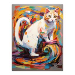 "Artery8 Armchair Cat Portrait Painting Colourful White Extra Large XL Wall Art Poster Print - Size: W24"" x H32""" - thumbnail 1